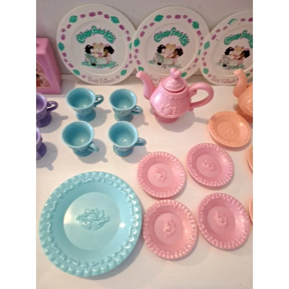 Cabbage Patch Kids Tea Party Vintage 80s Doll Lunchbox Purple Pink Blue Plastic - Picture 2 of 11